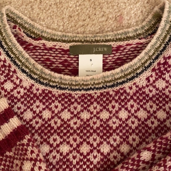 J. Crew Fair Isle 100% Wool Cranberry Pullover Sweater - Picture 5 of 12